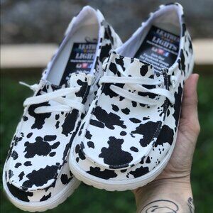 Cow Print Slip on Loafers